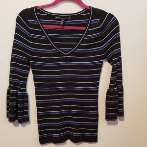 White house black market stripe top flare sleeve NWOT